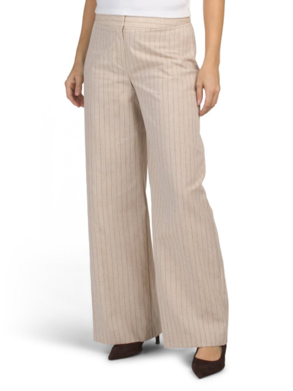 TAHARI ASL Linen Blend Pinstriped Pants